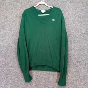 Vintage Lacoste Vneck Sweater Men Large Green Croc Logo Made In USA Pullover
